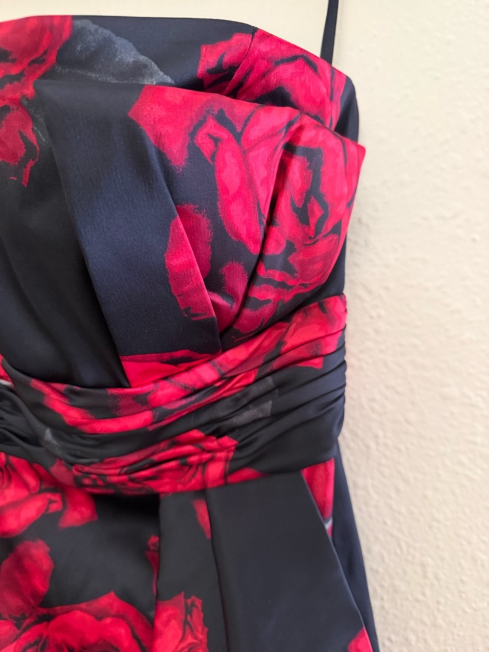 White House Black Market Black Strapless Dress with Red Rose Print - Picture 5 of 7